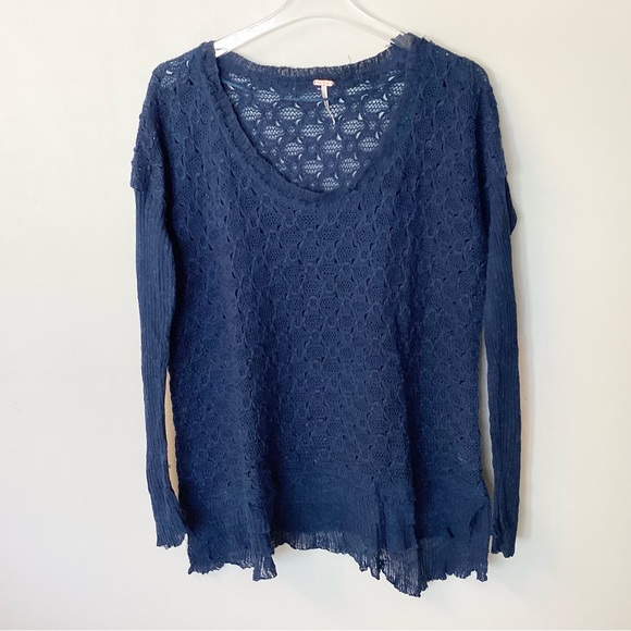 Free People Sweaters - Free People Scoop Neck Ruffle Hem Sweater - Blue - M